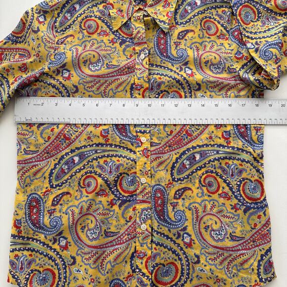 Lauren Ralph Lauren Paisley Button-Up Shirt Yellow Cotton Boho Retro Women's XS - Picture 9 of 12